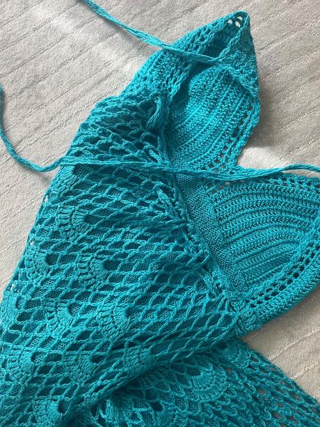 Modre cipkovane letne saty, s