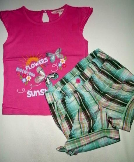 Tyrkysové kraťasky s tričenkom pre 3-5 roč. slečnu, girl2girl,110