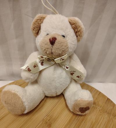 Plyšový krémovo hnedý medveď s mašlou, 16 cm, 
