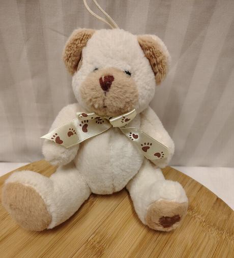 Plyšový krémovo hnedý medveď s mašlou, 16 cm, 