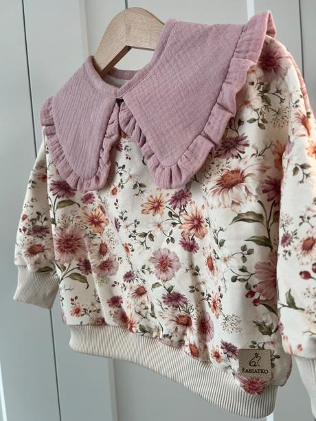 Dievčenská mikina s kvietkami a mušelínovým limcom, lindex,80 / 86 / 92