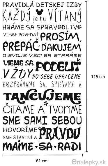 Nálepky na stenu - pravidlá detskej izby,