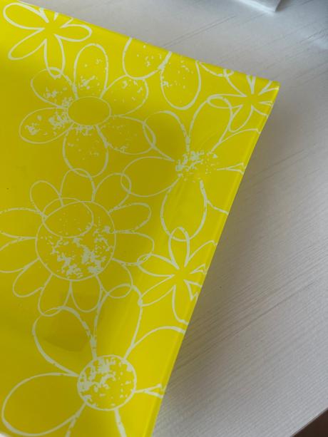 Sklenená miska / sklenený podnos žltý s kvietkami, 