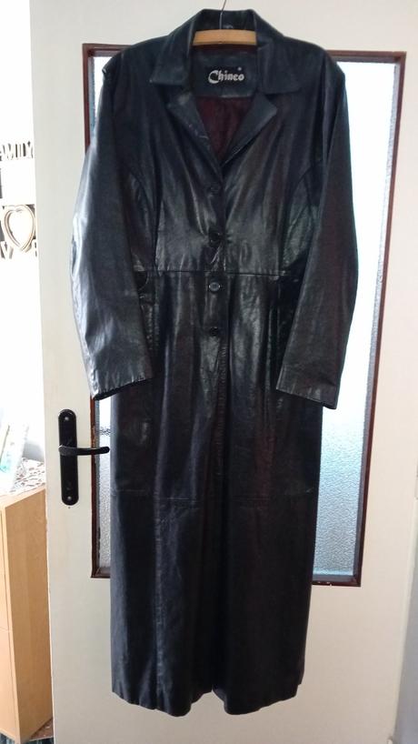 Kožený dlhý kabát na jeseň,veľ xl, xl