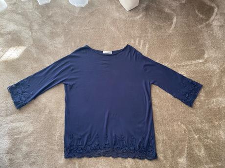 Modry pulover s krajkou, xxl