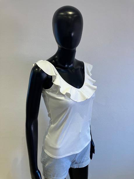 Dámske rebrované tričko s volánom, s