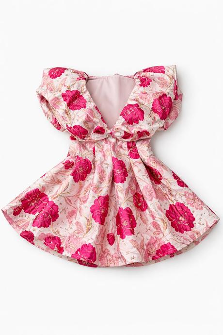 Asos luxe floral jacquard bubble plunge dress in p, xs