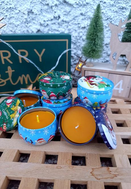 Vianočné sviečky zo včelieho vosku v plechovke,
