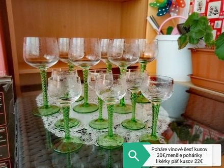 Retro poháre zelená stopka, 