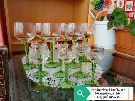 Retro poháre zelená stopka, 