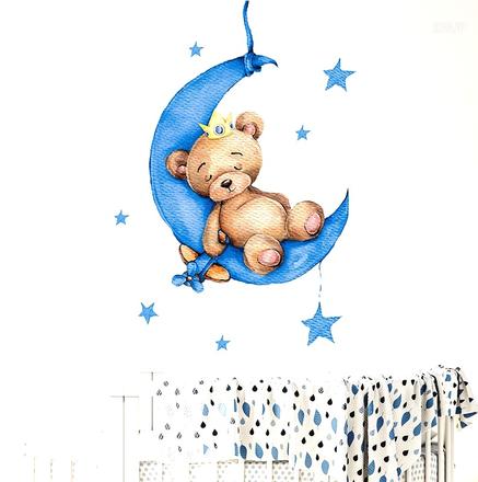 Nálepka na stenu - spiaci macko - modrý, 