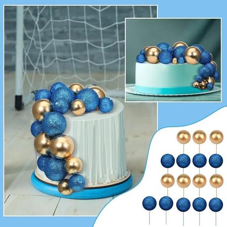 Tortový zápich guličky zlaté+modré (108ks)-skladom, 