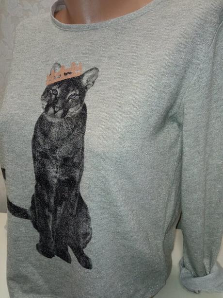 Dievčenský sivý svetrík s mačičkou c&a (158-164), c&a,158