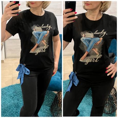 Dámske tričko s potlačou a mašličkou (l/xl), l / xl