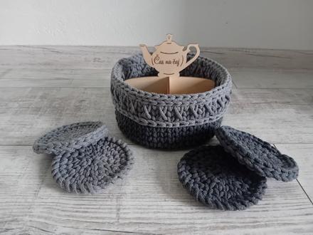 Háčkovaný kôš na uloženie čajových vrecúšok,