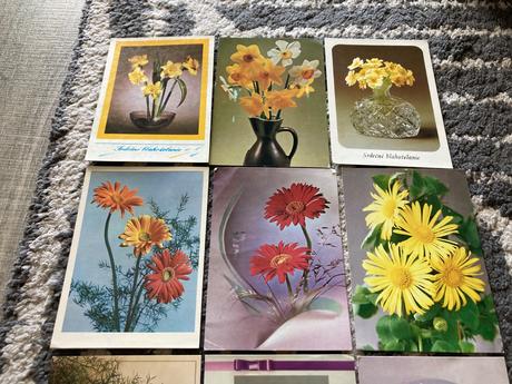 Retro pohľadnice kvety 80-90te roky, 