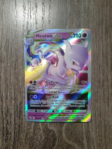 Pokemon karta mewtwo v star leskla holograficka,