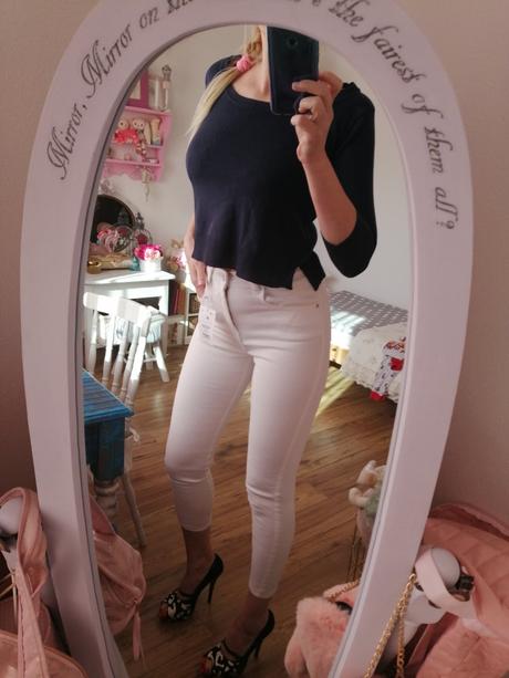 Modrý crop top svetrík, h&m,s