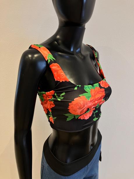 Kvetovaný croptop bershka (xs), bershka,xs