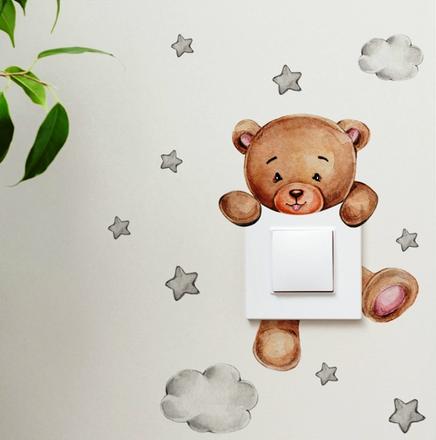 Nálepka na vypínač - macko s hviezdičkami, 