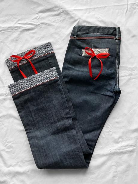 Dámske upcycled tmavomodré rifle, l