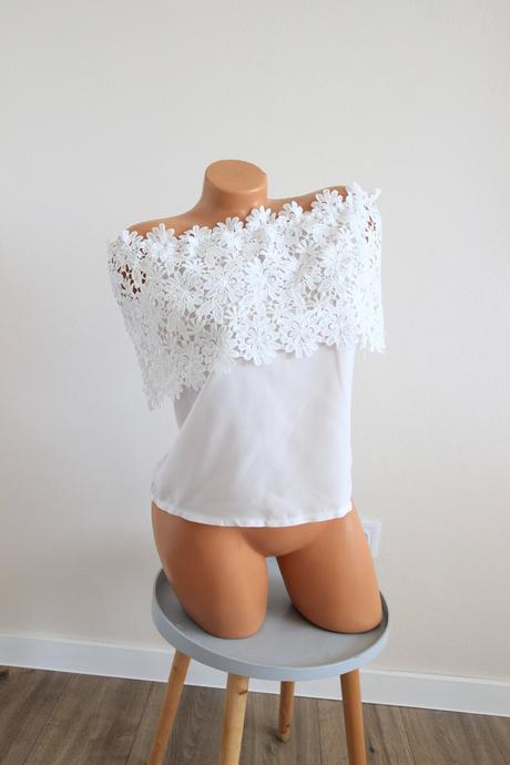 Biely elegantná top s čipkou, xs, xs
