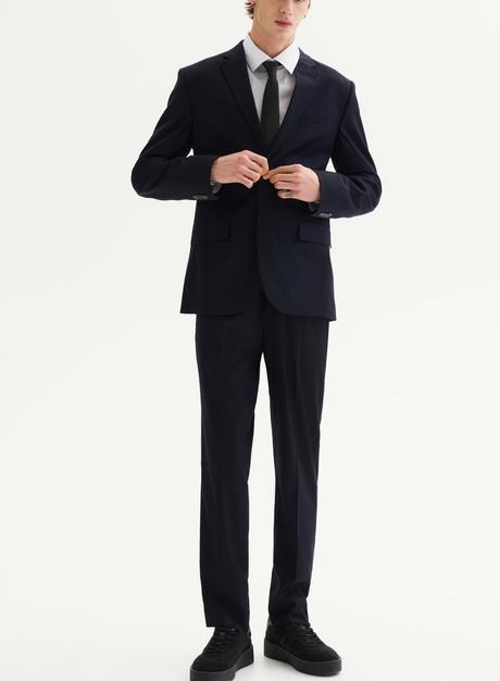 Tmavomodrý slim oblek h&m, 48
