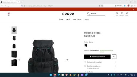 Ruksak cropp s klopou čierny, cropp