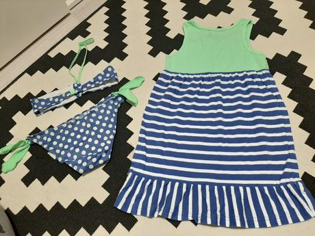 Nádherné tričkové šaty+2-dielne plavky grátis 6-9r, tezenis,134