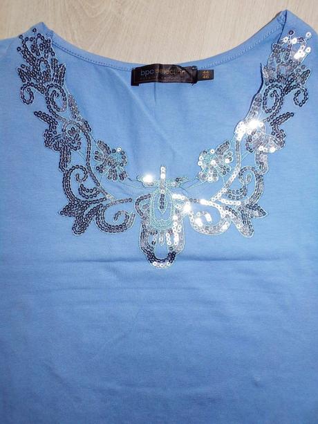 Dámske modré tričko s flitrami veľk.44-46, bonprix,xxl