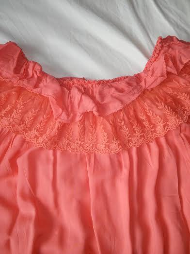 Lososové tričko s čipkou - uni veľkosť, l