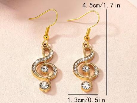 Náušnice husľový kľúč s kamienkami,