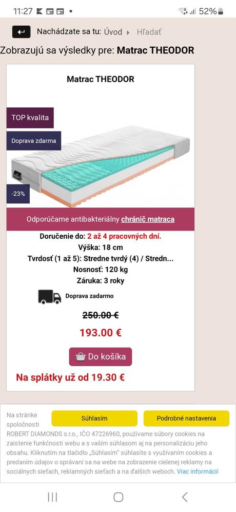 Matrac, šírka (cm): 85,dĺžka (cm): 200