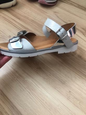 Strieborné kožené sandále, 37
