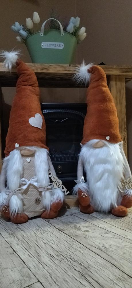 Dekorácia zimný párik trpaslíkov tehlovej farbe 80,