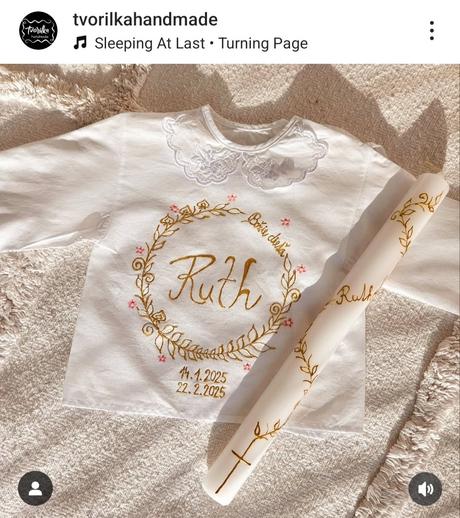 Ručne maľovaná krstná košieľka a sviečka, 50