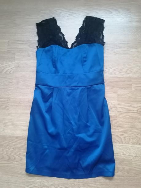 Modré saténové mini šaty, s