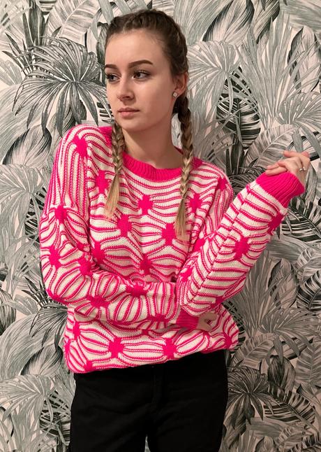 Dámsky sveter ružovo biely vzorovaný (uni), l / m / s