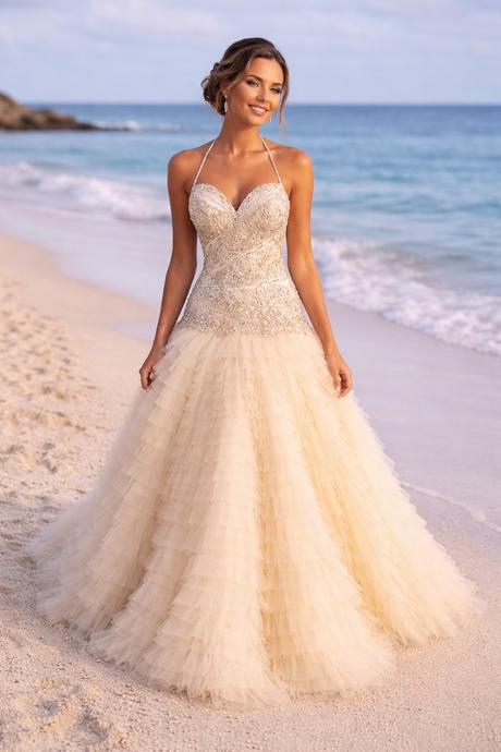 Nádherné spoločenské šaty vo farbe shampagno 36/38, 36 / 38