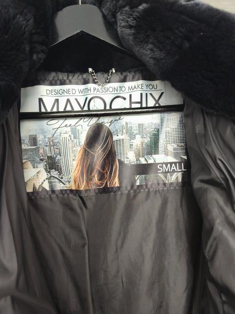 Krasna zimna bunda mayo chix s pravou kozusinkou, mayo chix,s