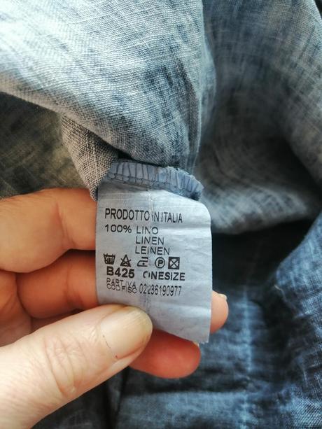 Ľanové modré maxišaty vm, carmen výstrih,volán, m