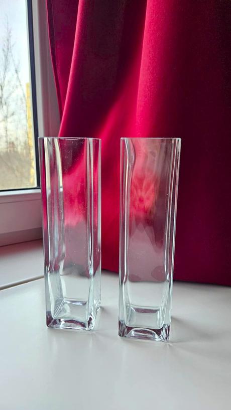 Štvorcová / hranatá váza ikea, sklo, 2 ks, 21 cm, 