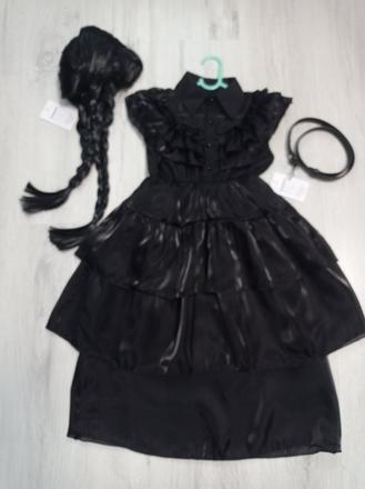 Wednesday addams kostým nový na 11/12 rokov,