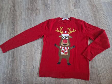 Upletovy pulóver vianočný 134/140, h&m, 140