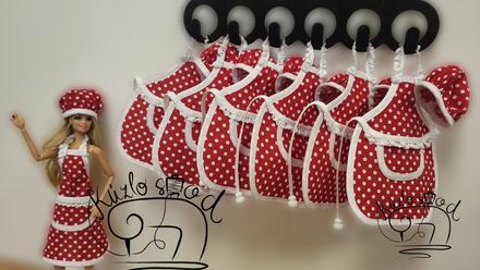 Barbie kuchársky set bodky zásterka a čiapka,