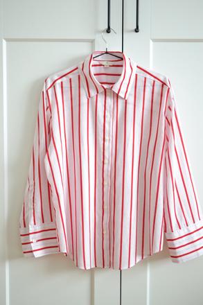 Bielo-červená ľanová košeľa s, h&m,s