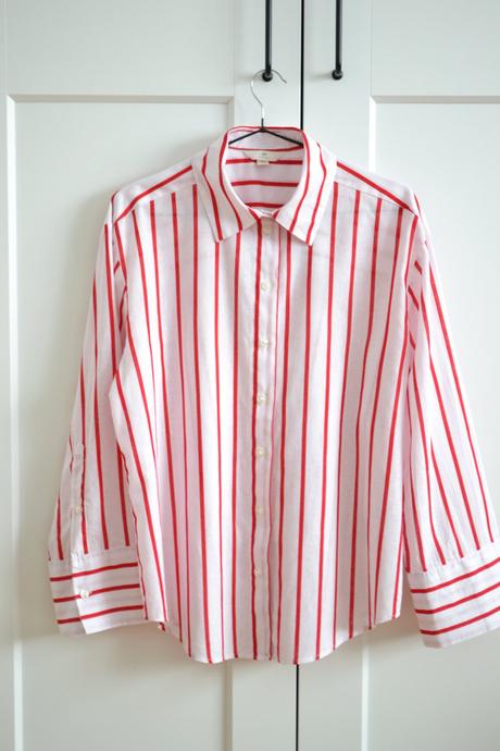 Bielo-červená ľanová košeľa s, h&m,s