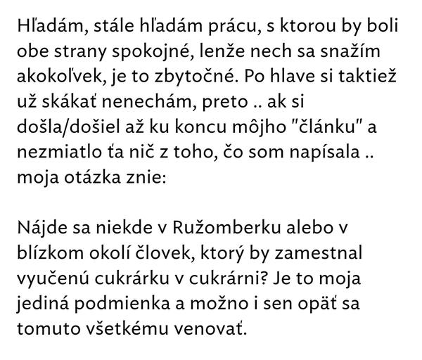 Práca cukrárky v Ružomberku