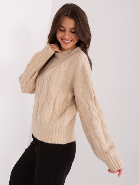 Dámsky pulover s vrkočovým vzorom v bežovej,