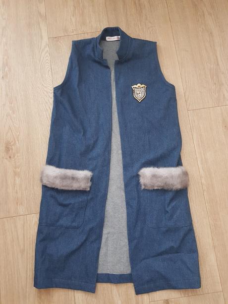 Dlhá jeansova vesta s kozusinkou, m / s